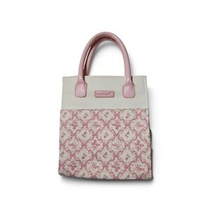 Longaberger Horizon of Hope Tote Bag Pink Cream Floral Canvas Handbag Small